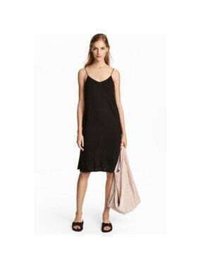 H&M Basic Navy Jersey Dress Spaghetti Straps V-Neck Viscose